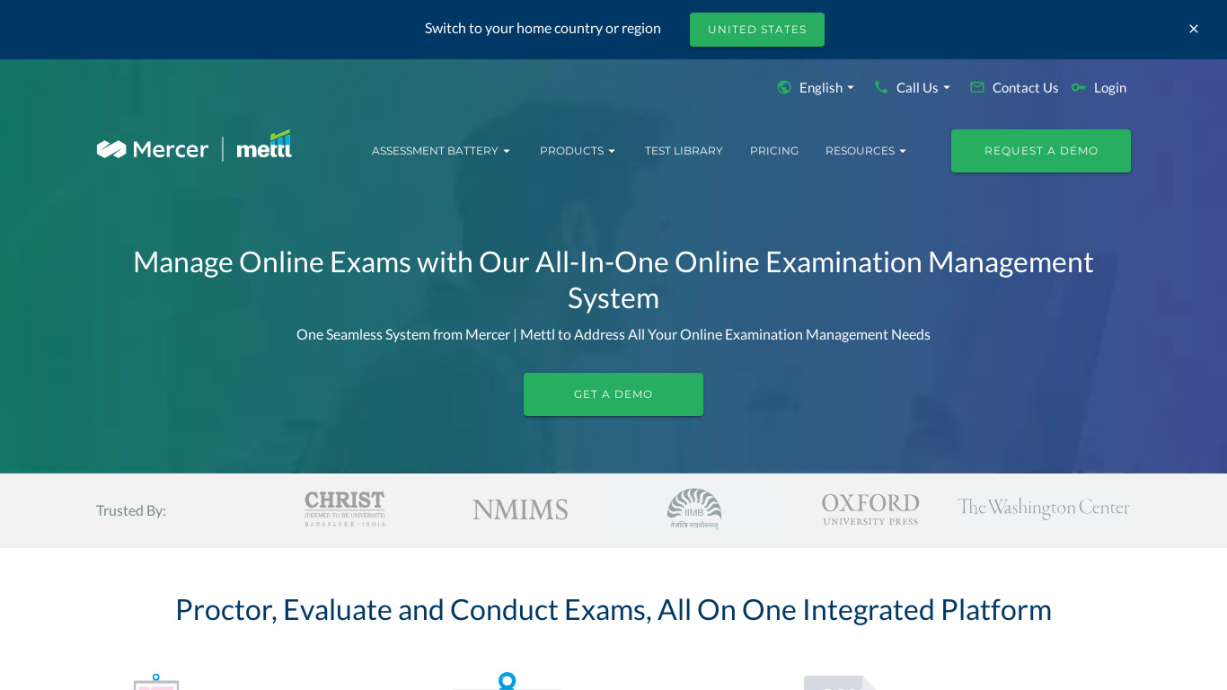 Mettl Online Exams Software Landing page