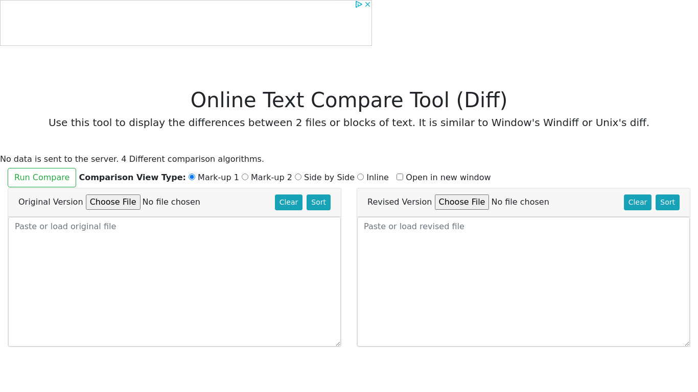 Online Text Compare Landing page