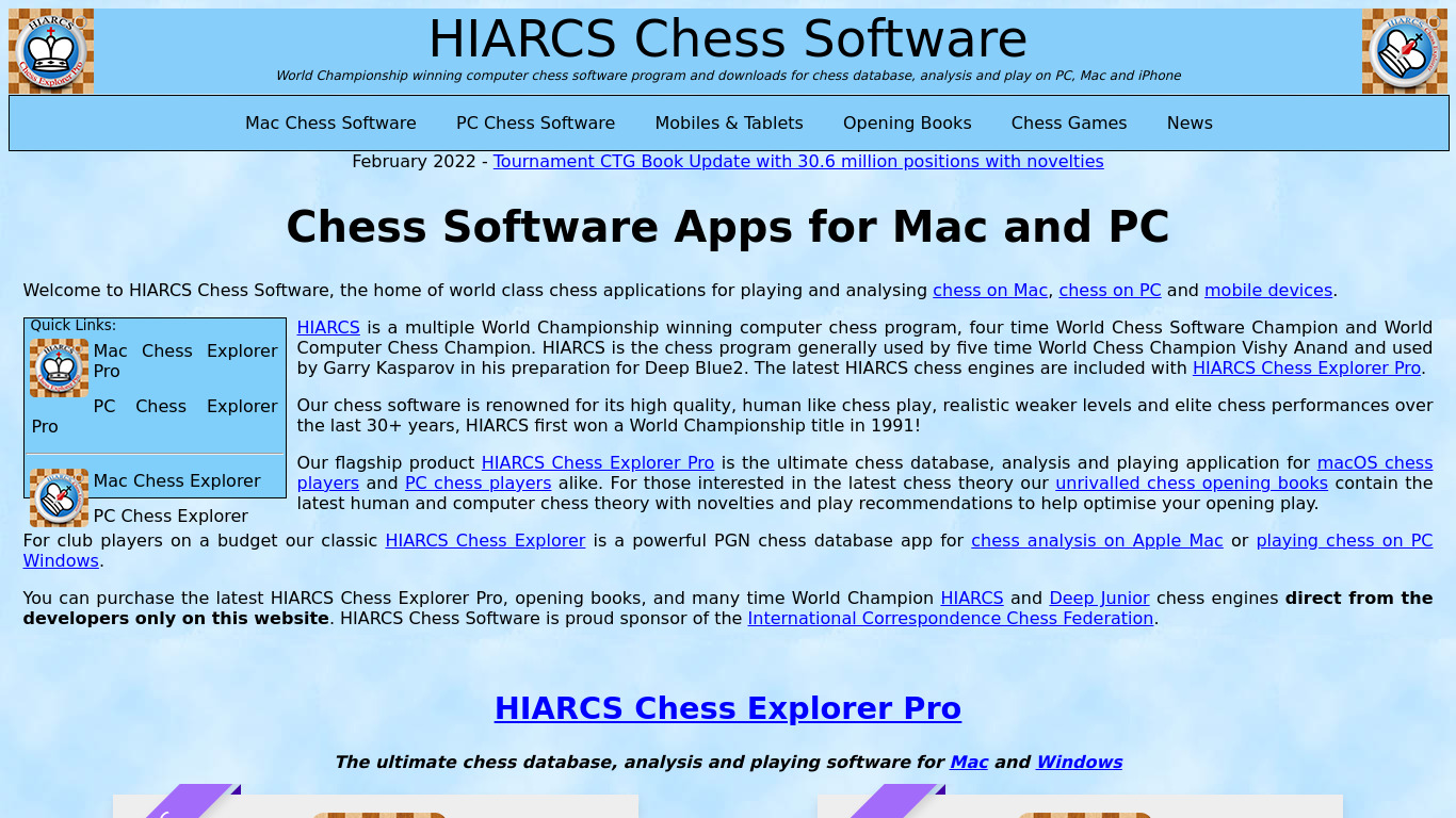 HIARCS Chess Explorer Landing page