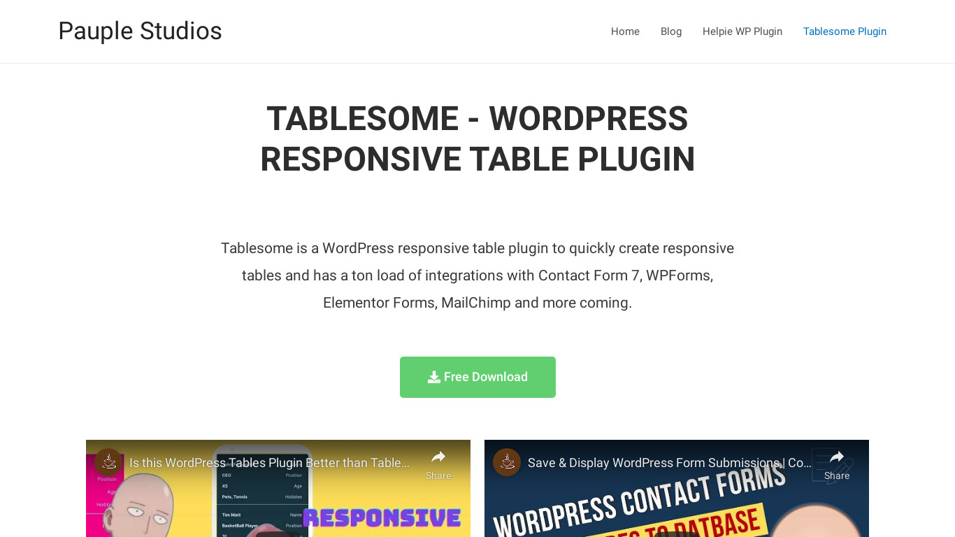 Tablesome Landing page