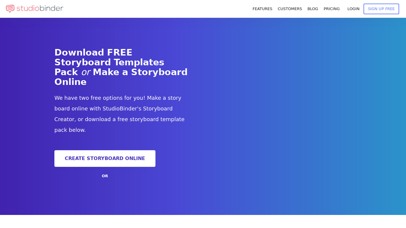 StudioBinder Storyboard Creator Landing page