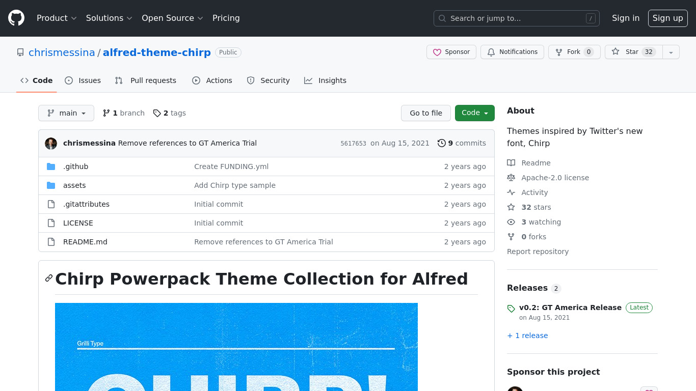 Chirp Themes for Alfred Landing page