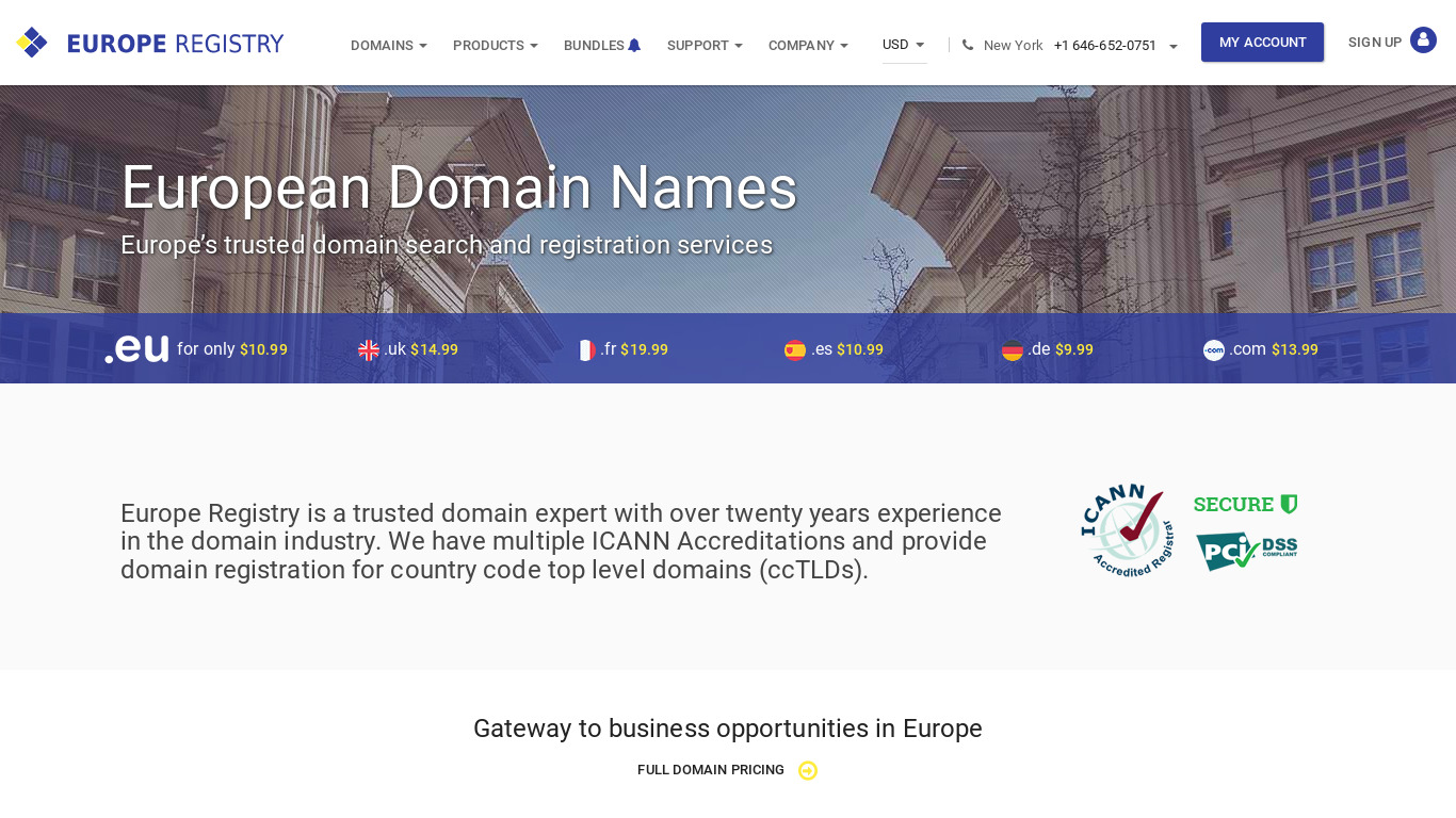Europe Registry Landing page