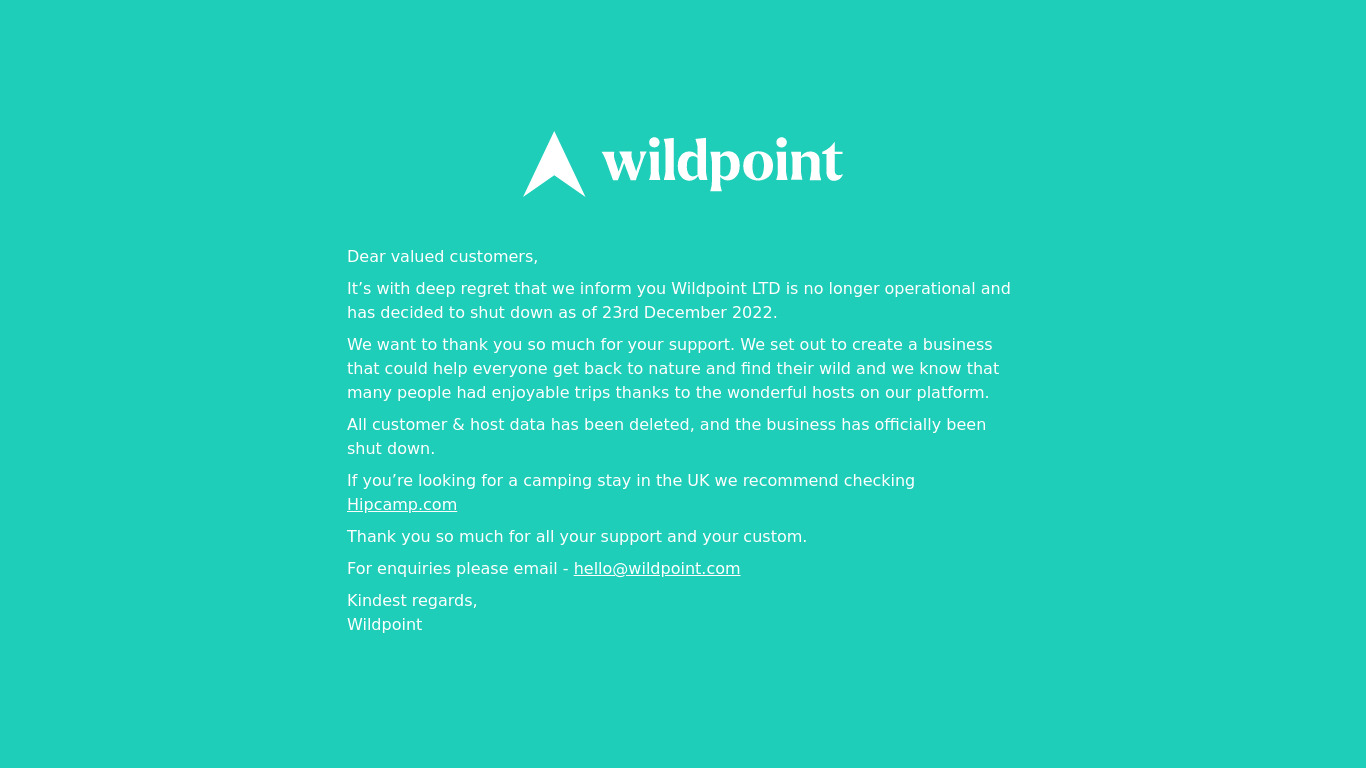 Wildpoint Landing page
