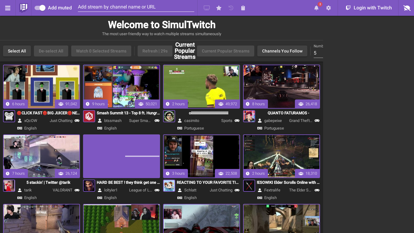 SimulTwitch Landing page