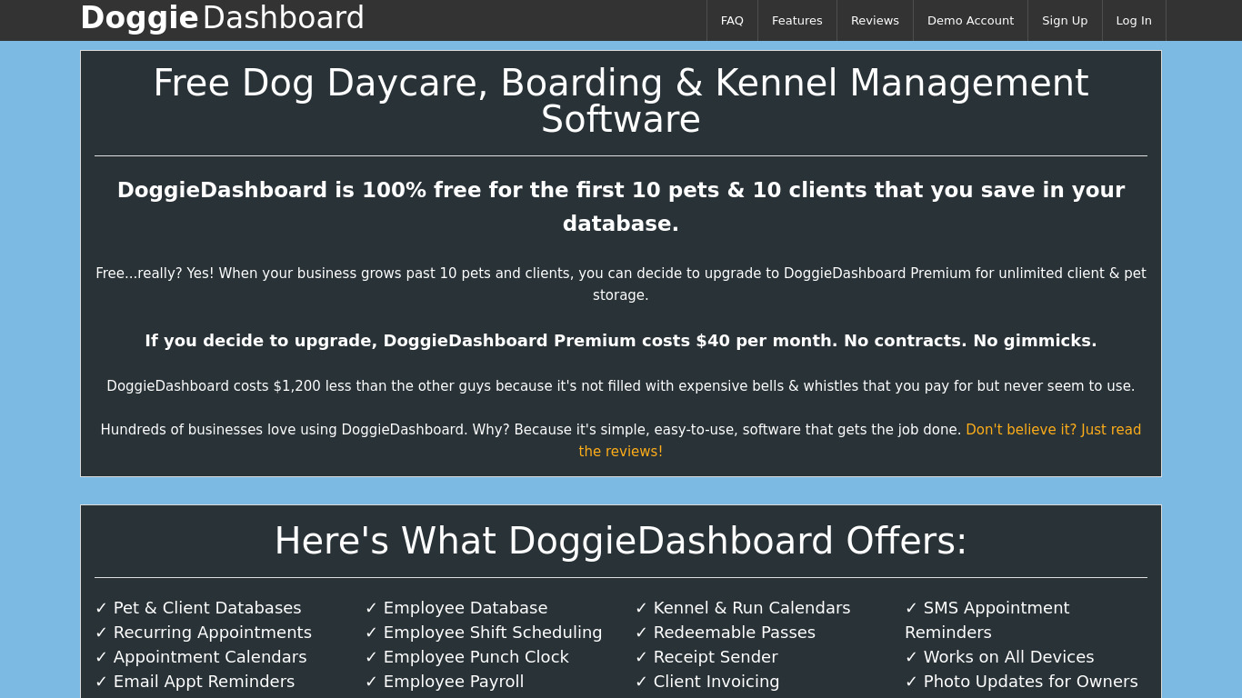 Doggie Dashboard Landing page