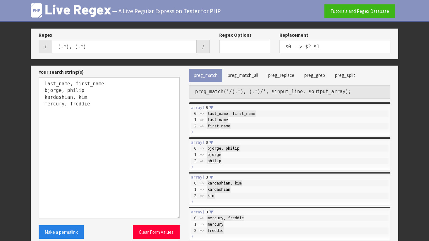 PHPLiveRegEx Landing page