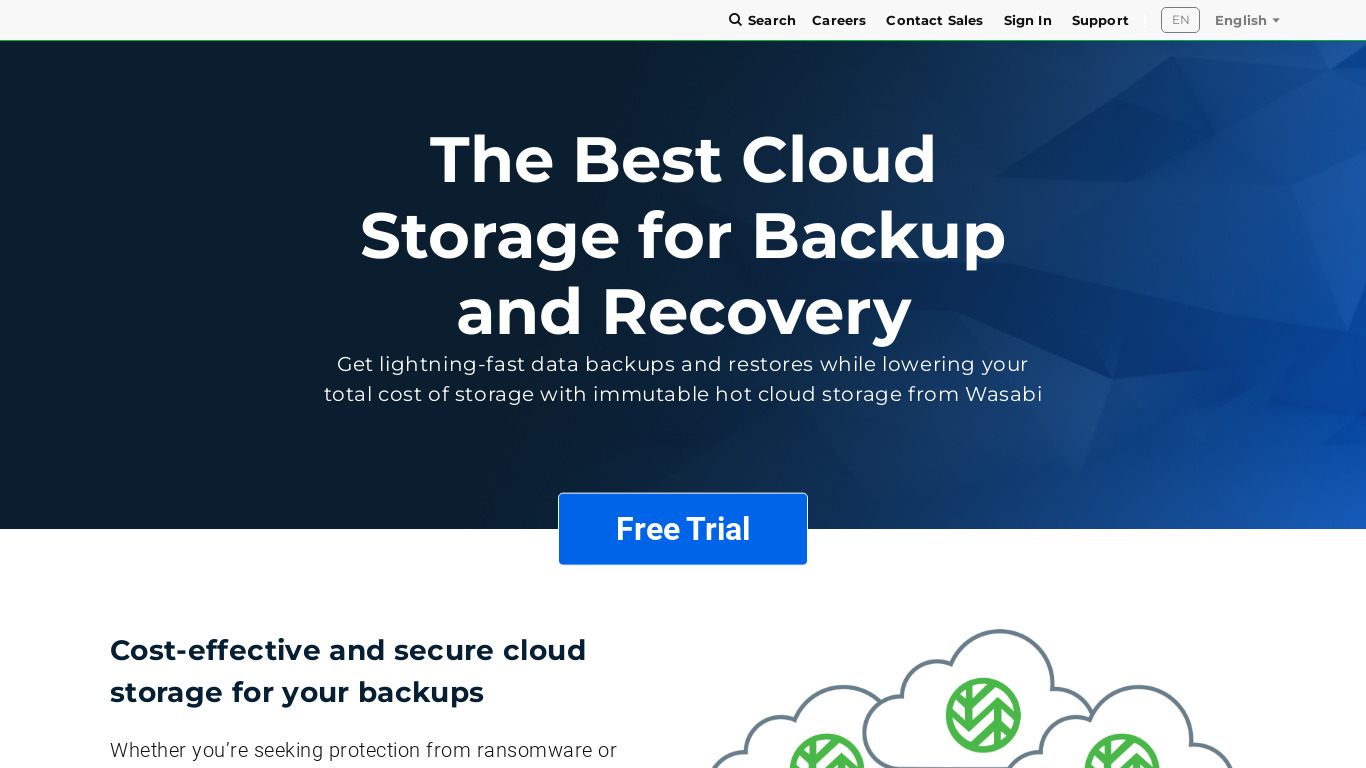 Wasabi Backup and Recovery Landing page