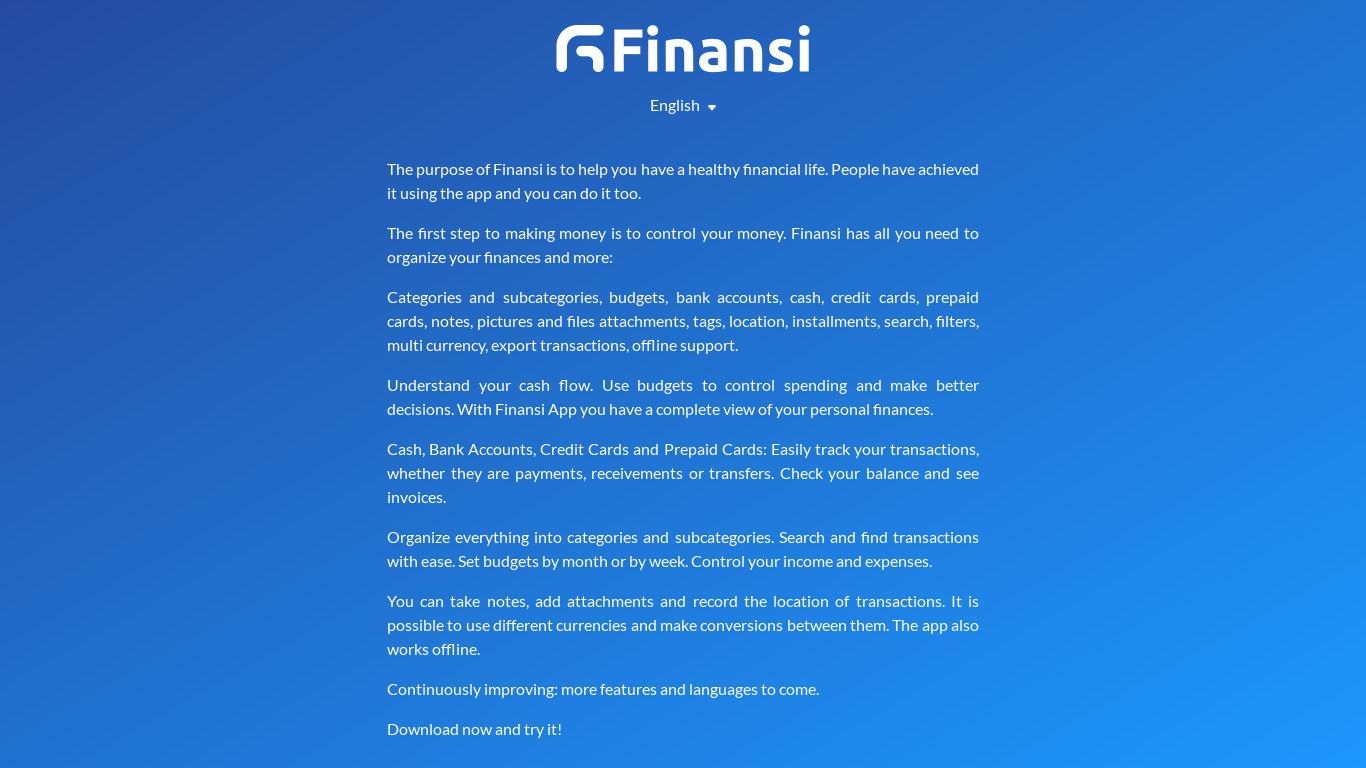 Finansi App Landing page