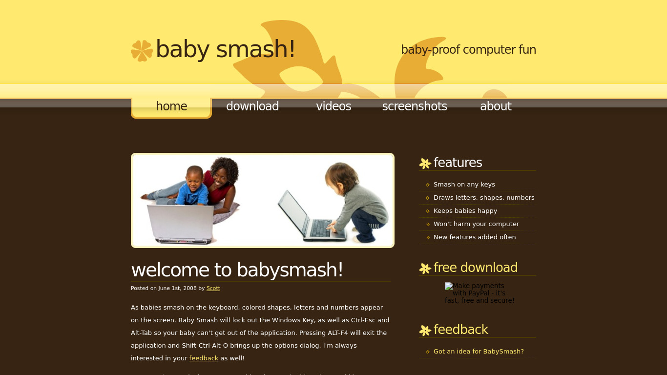 Baby Smash! Landing page