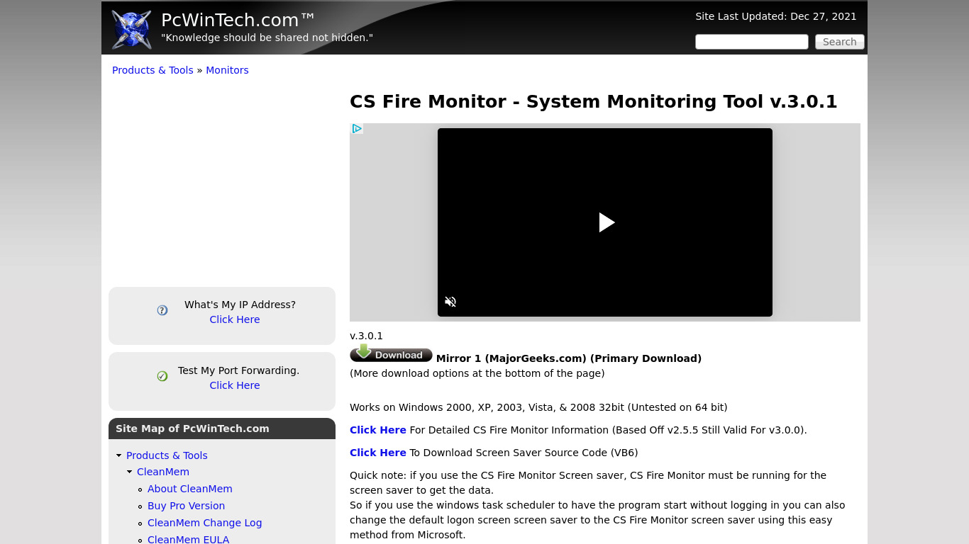 CS Fire Monitor Landing page