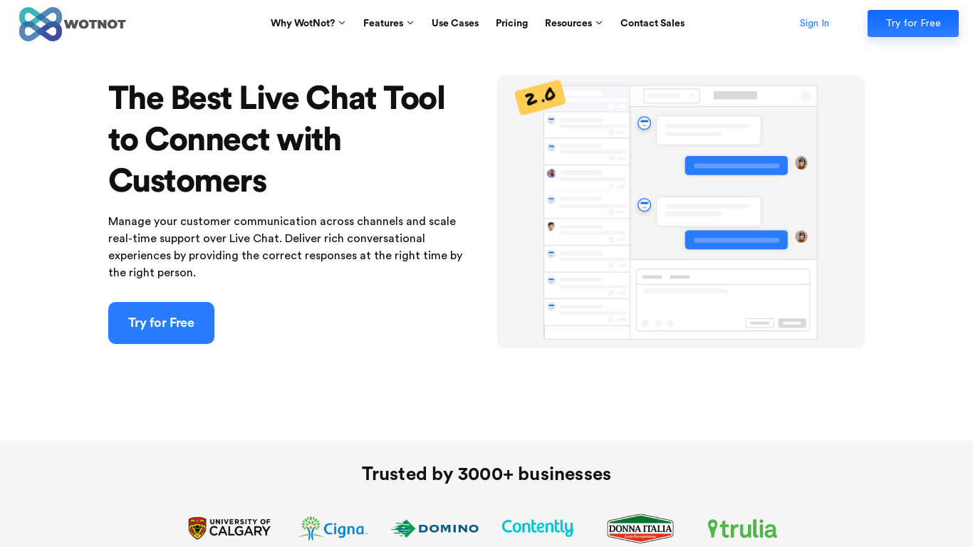 Live Chat by WotNot Landing page