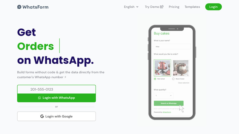 WhatsForm Landing Page