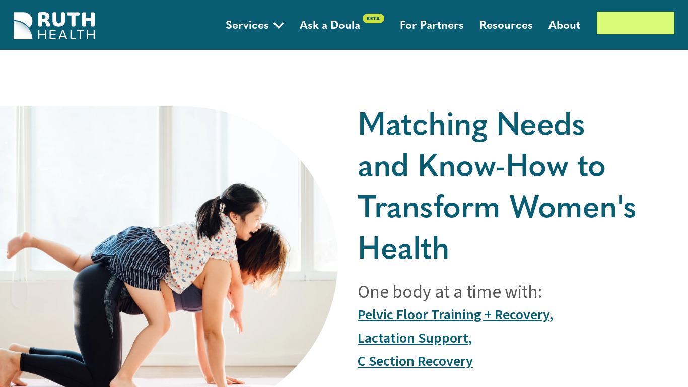 Ruth Health Postpartum Recovery/Training Landing page