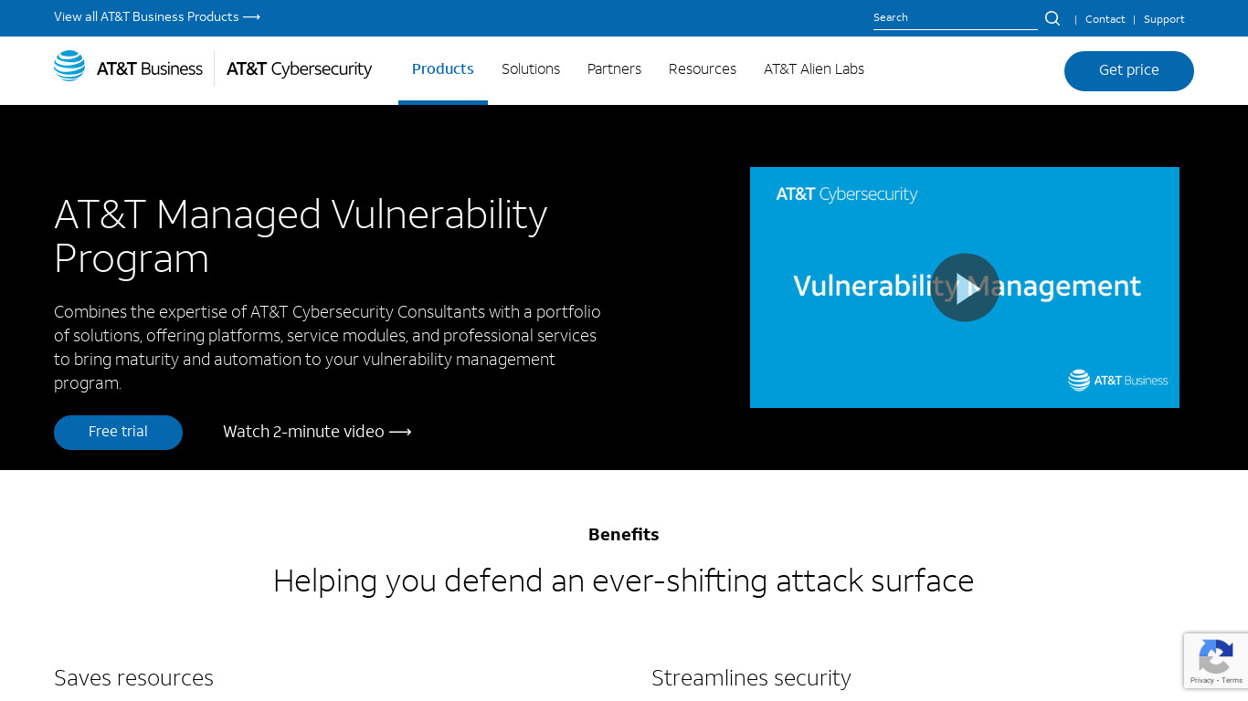 AT&T Managed Vulnerability Program Landing page