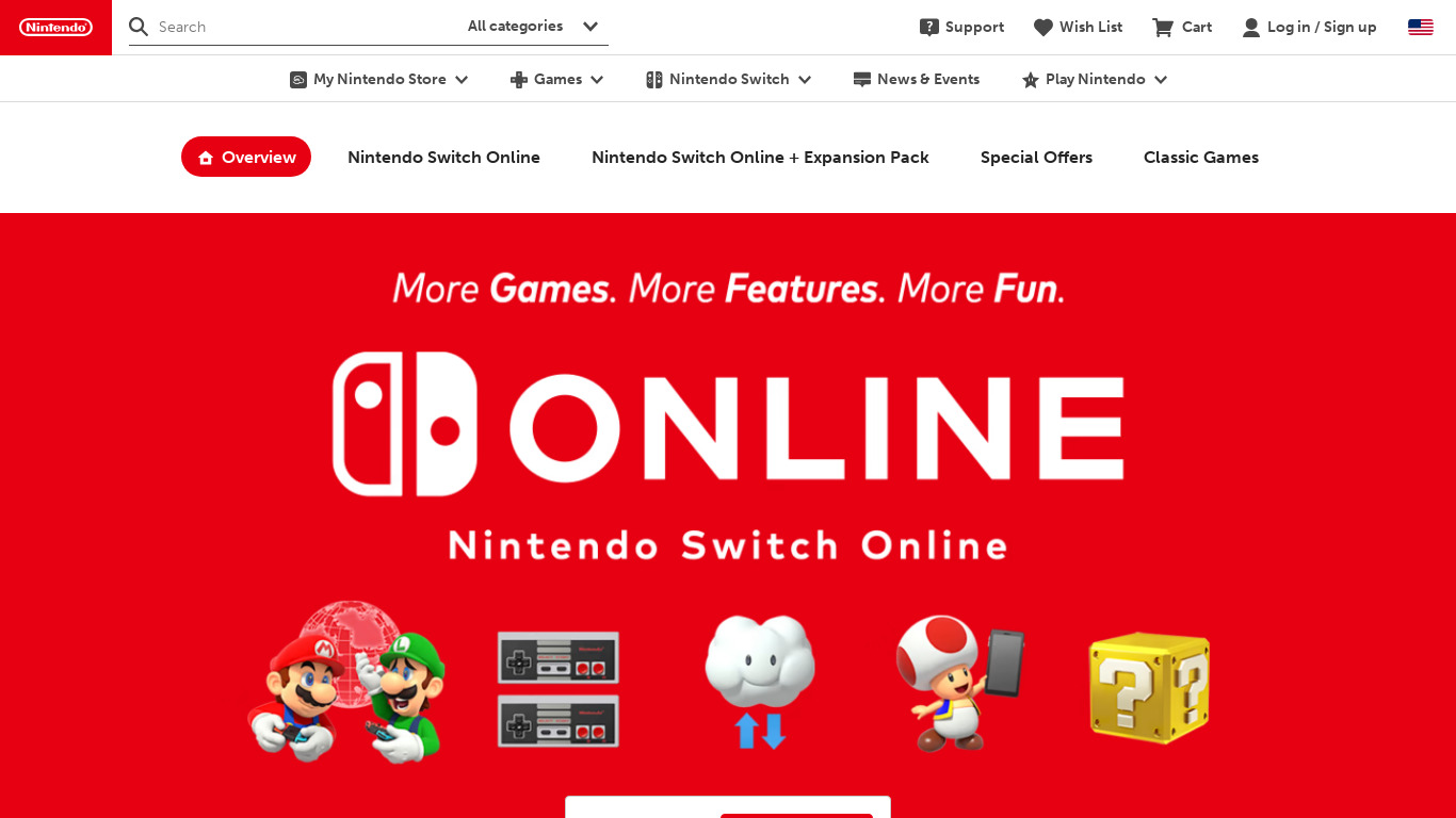 Nintendo Switch Online Landing page