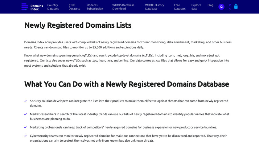Newly Registered Domains Lists Landing Page