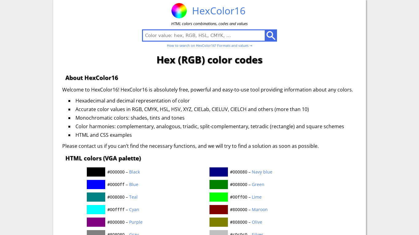 Hexcolor16 Landing page