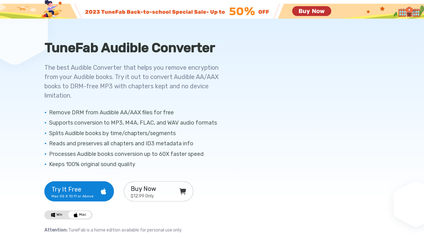 TuneFab Audible Converter Landing page
