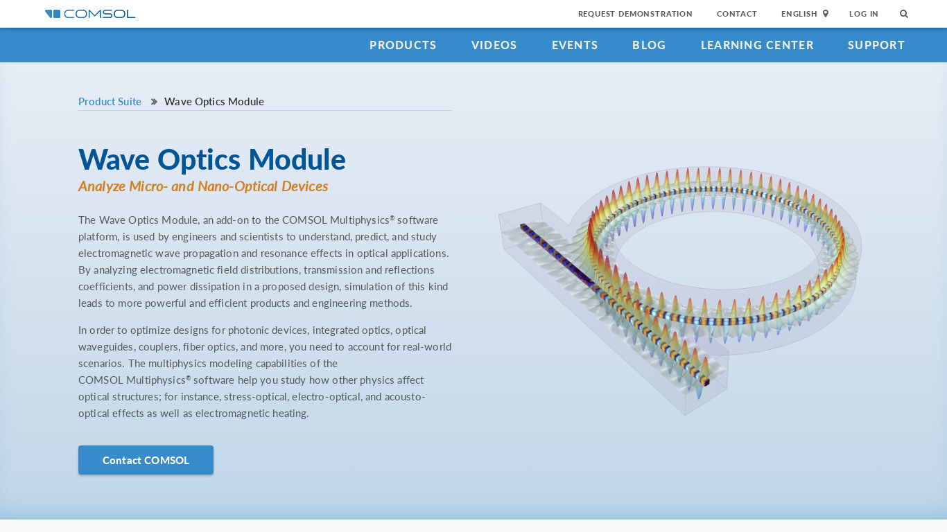 Comsol Wave Optics Software Landing page