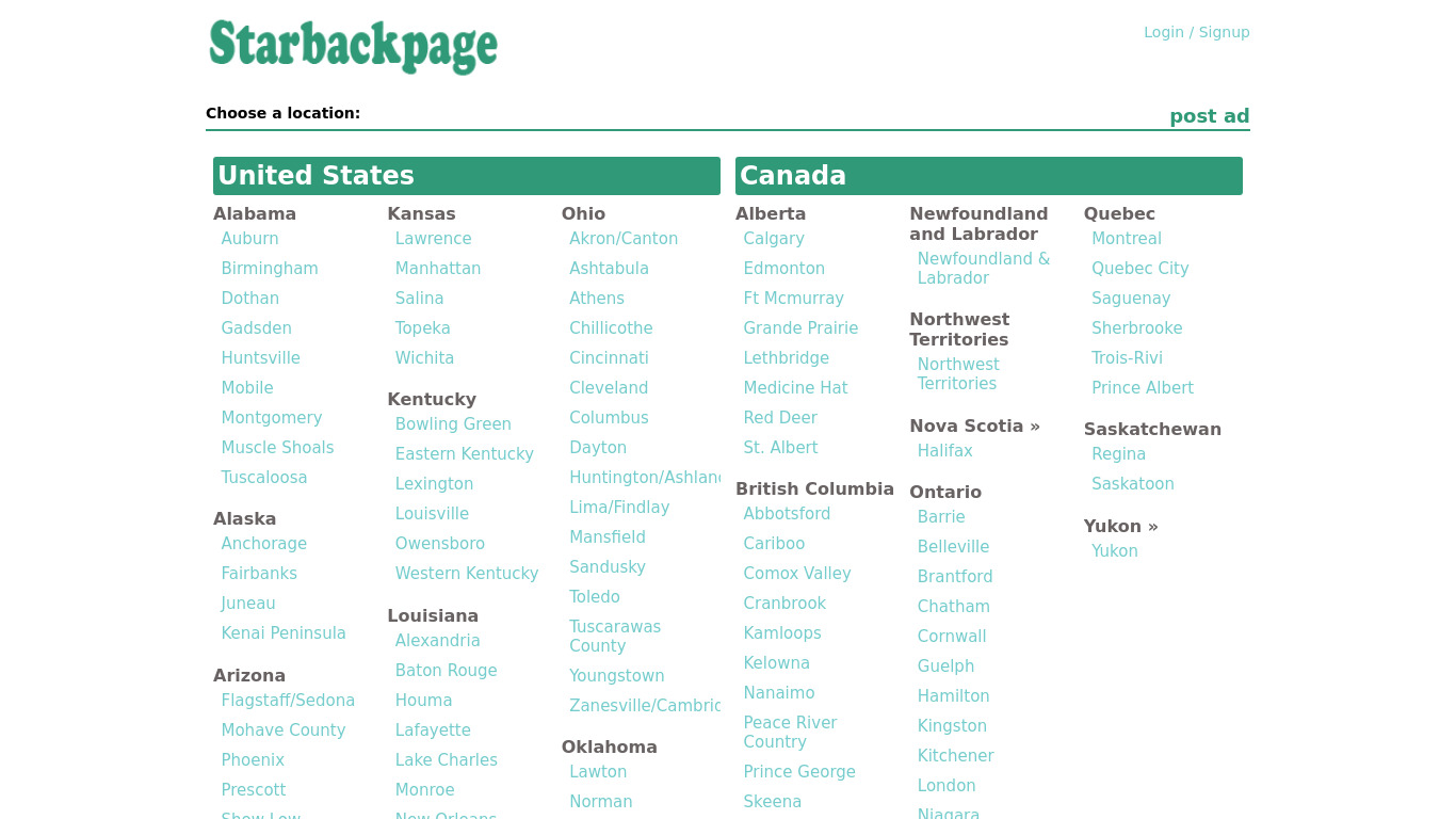 Starbackpage Landing page