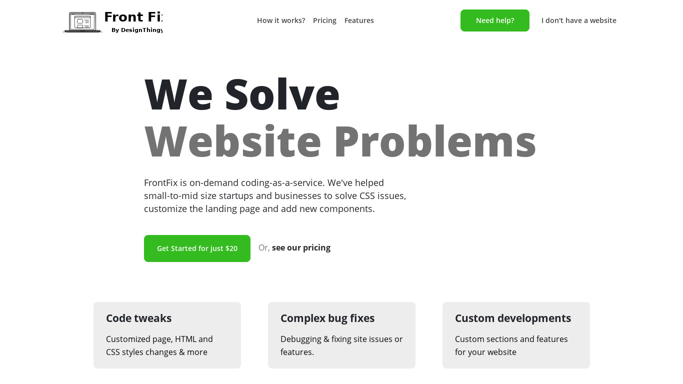 FrontFix Landing page