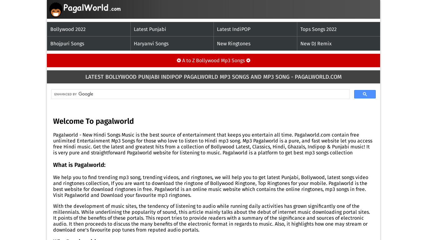 Pagalworld Landing page