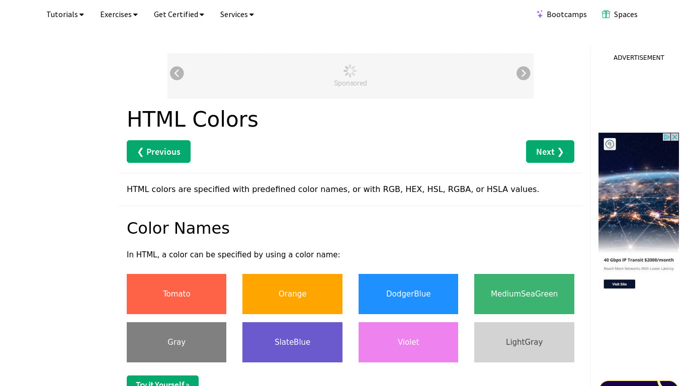 HTML COLORS Landing page