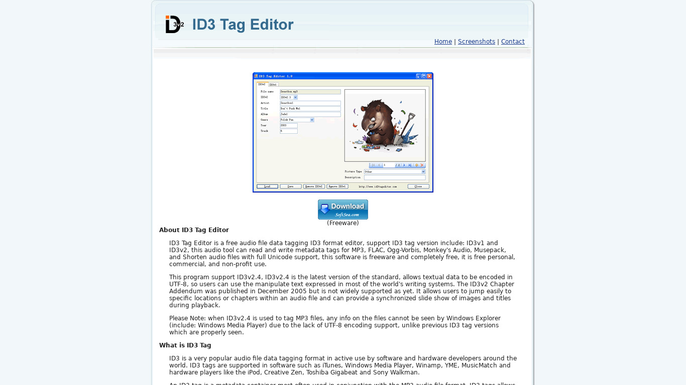 ID3 Tag Editor Landing page