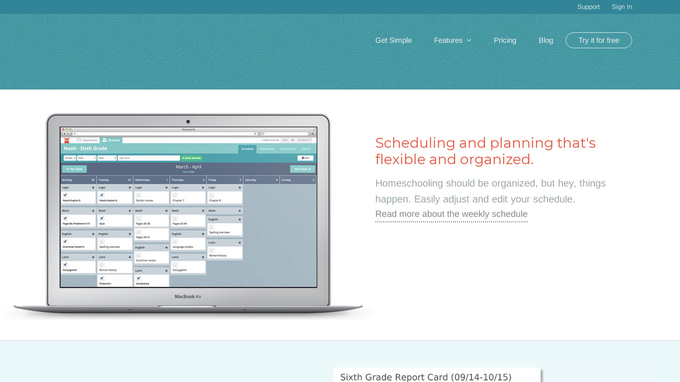 Homeschool Manager Landing page