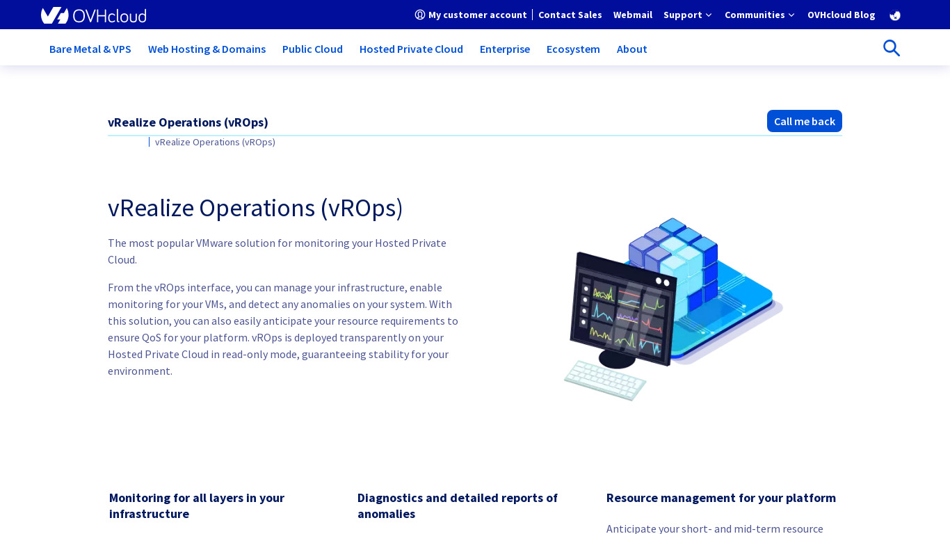 OVHcloud vRealize Operations (vROps) Landing page