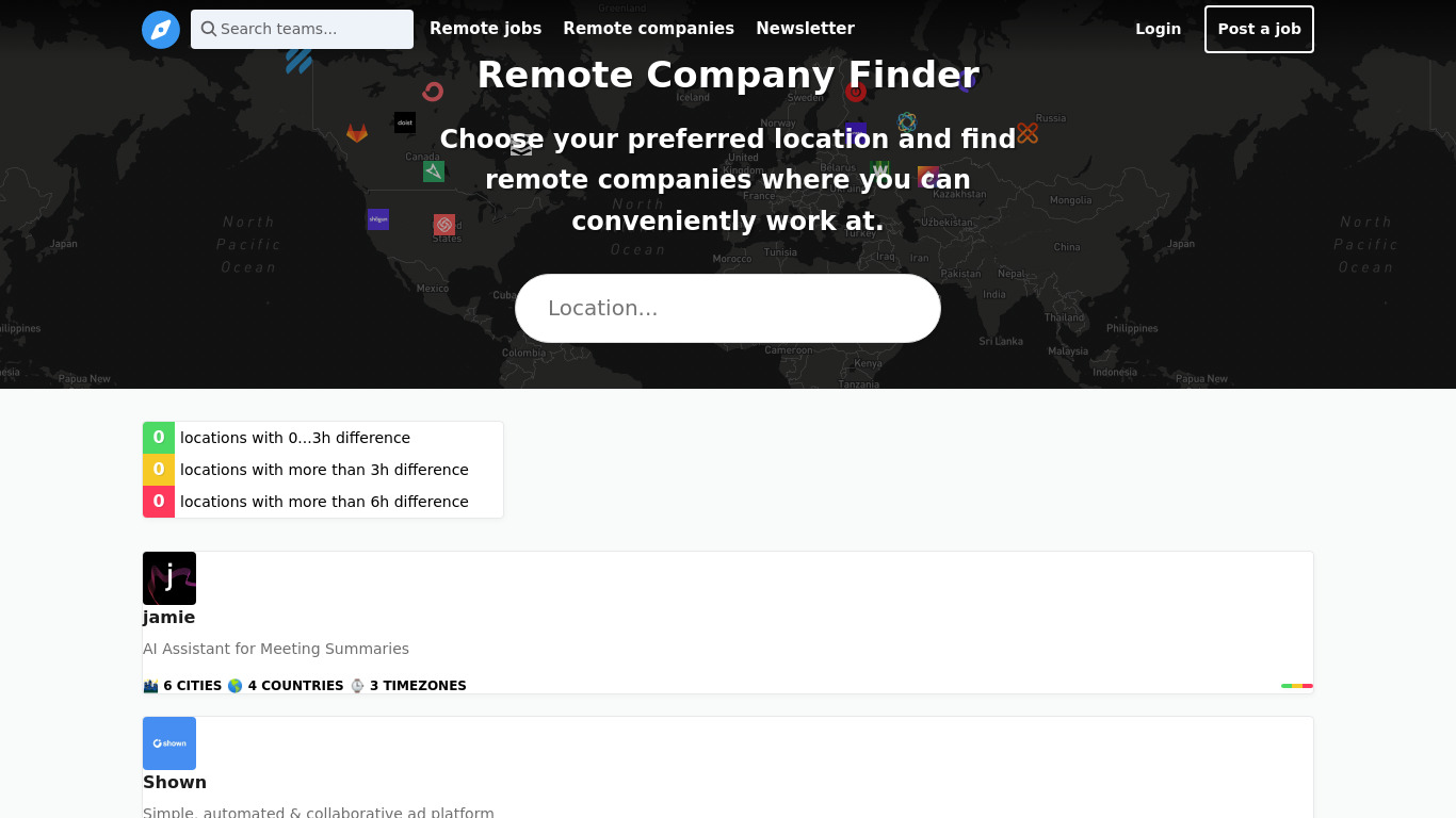 Remote Company Finder Landing page
