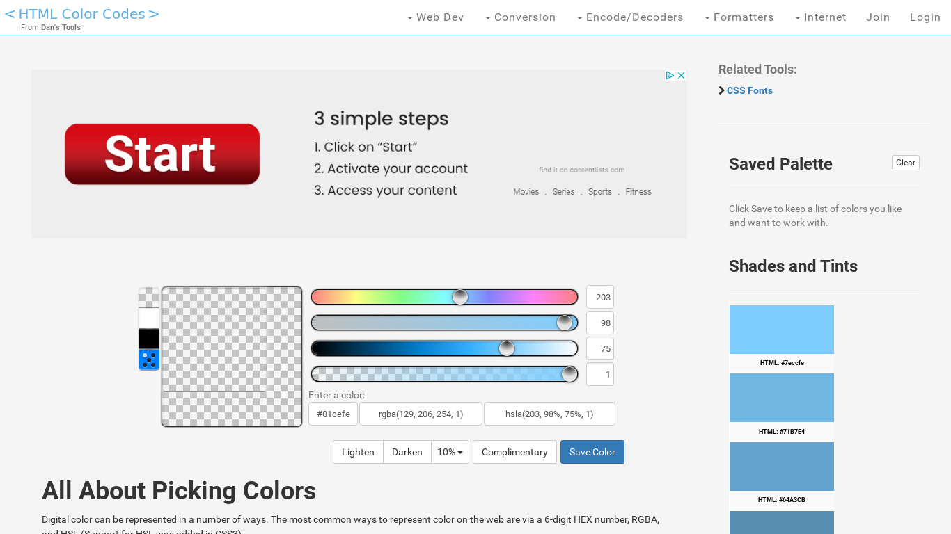 Hex Color Tool Landing page