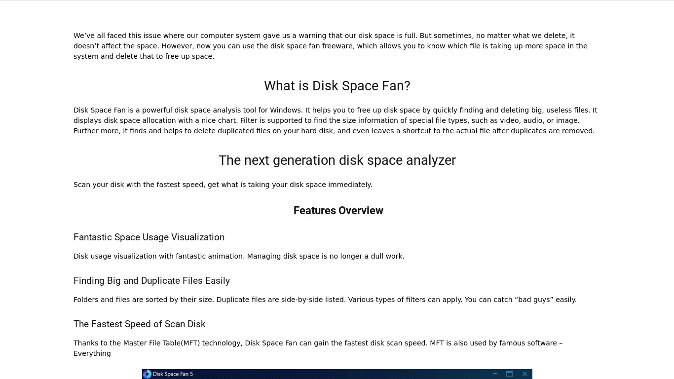 Disk Space Fan Pro Landing page
