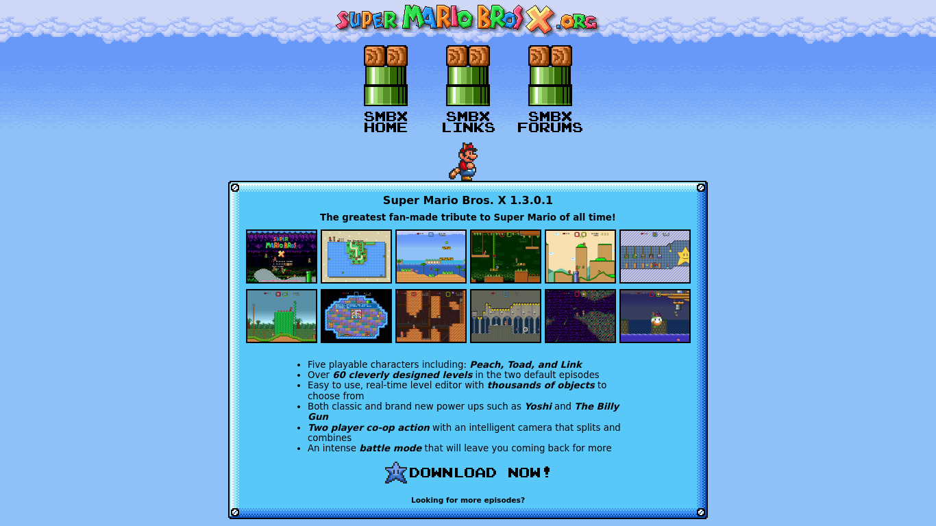 Super Mario Bros. X Landing page
