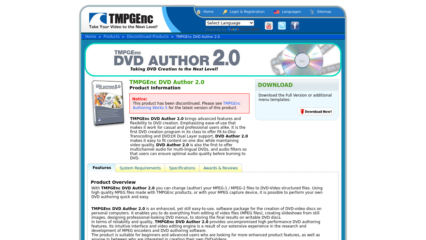 TMPGEnc DVD Landing page