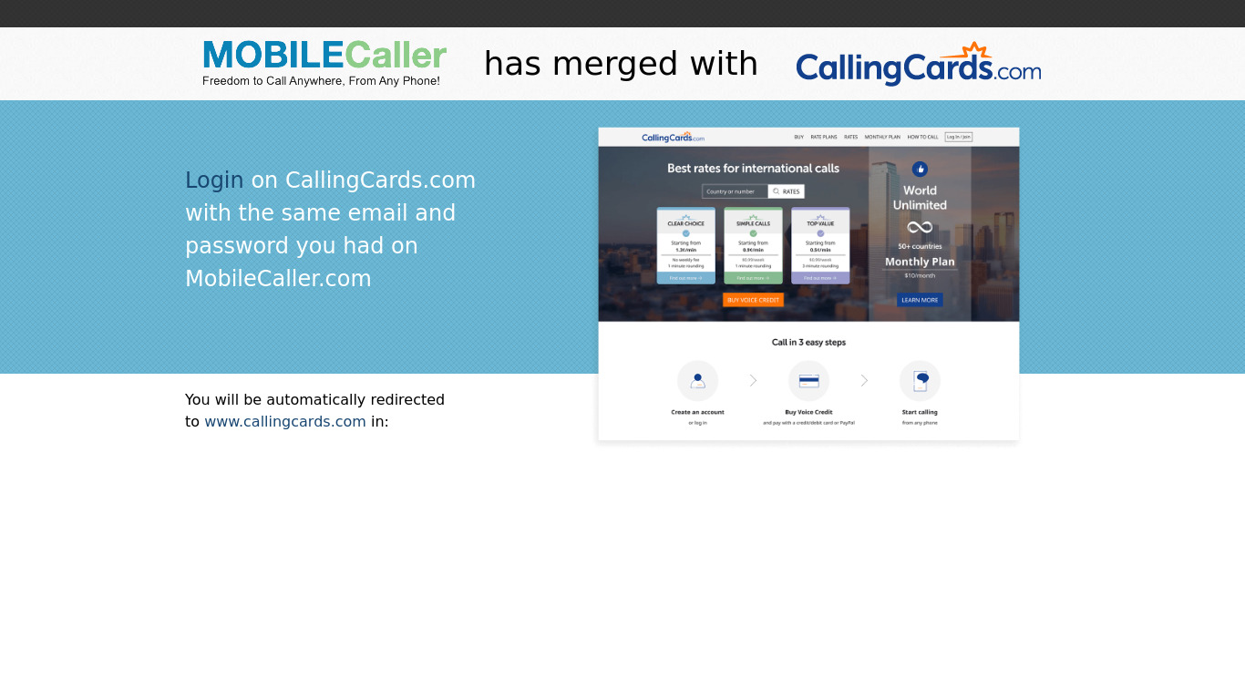 MobileCaller Landing page