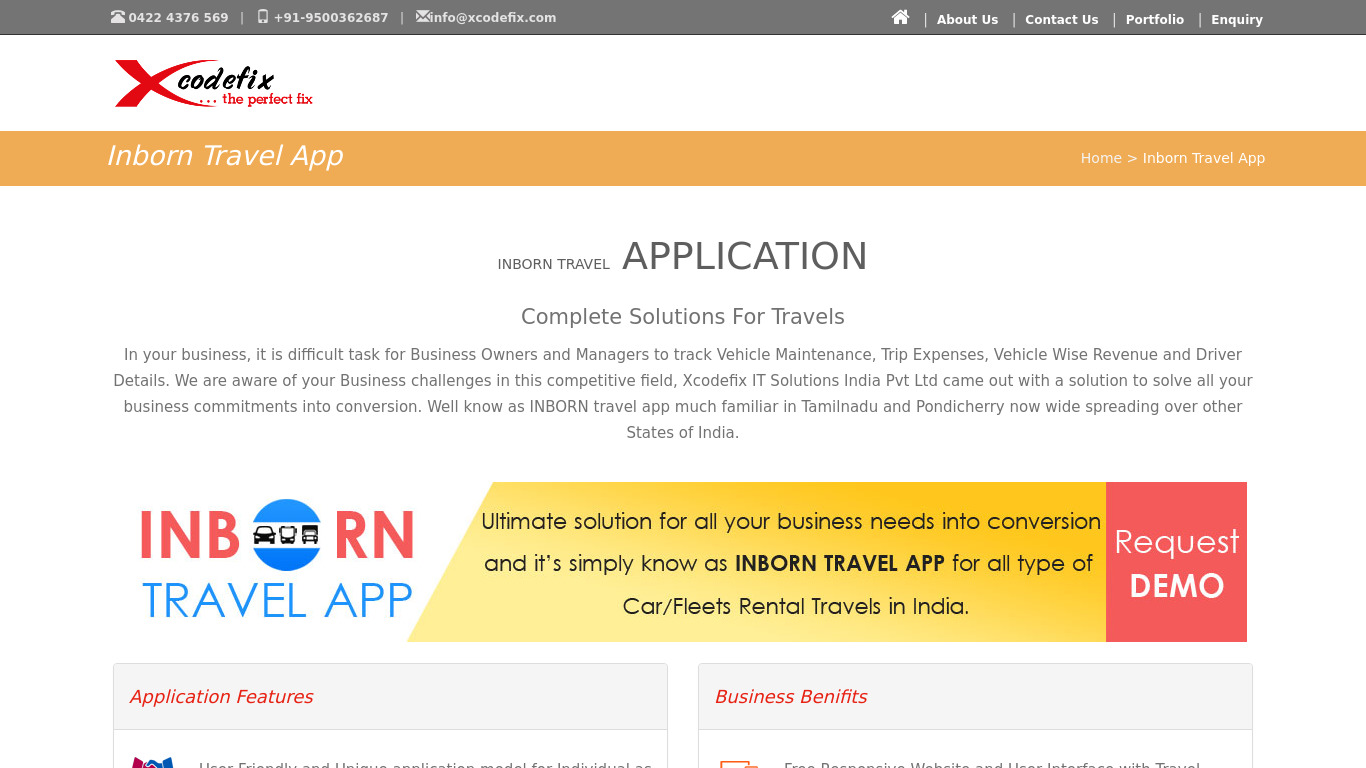 Inborn Travel App by xcodefix Landing page