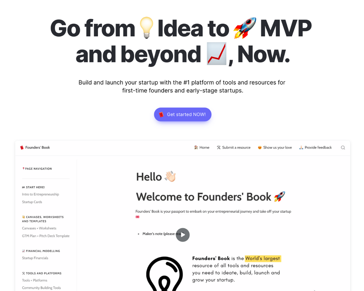 FoundersBook.co Landing page