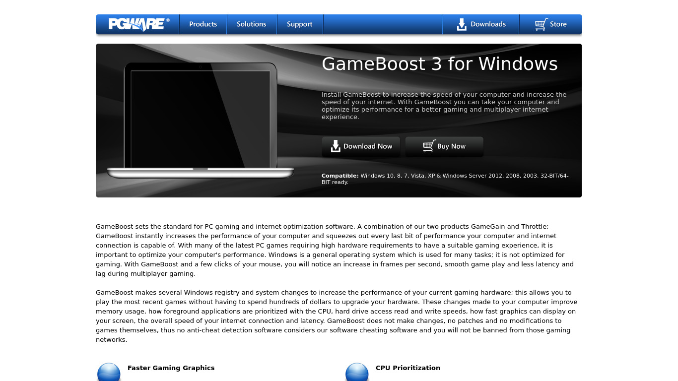 GameBoost 3 Landing page