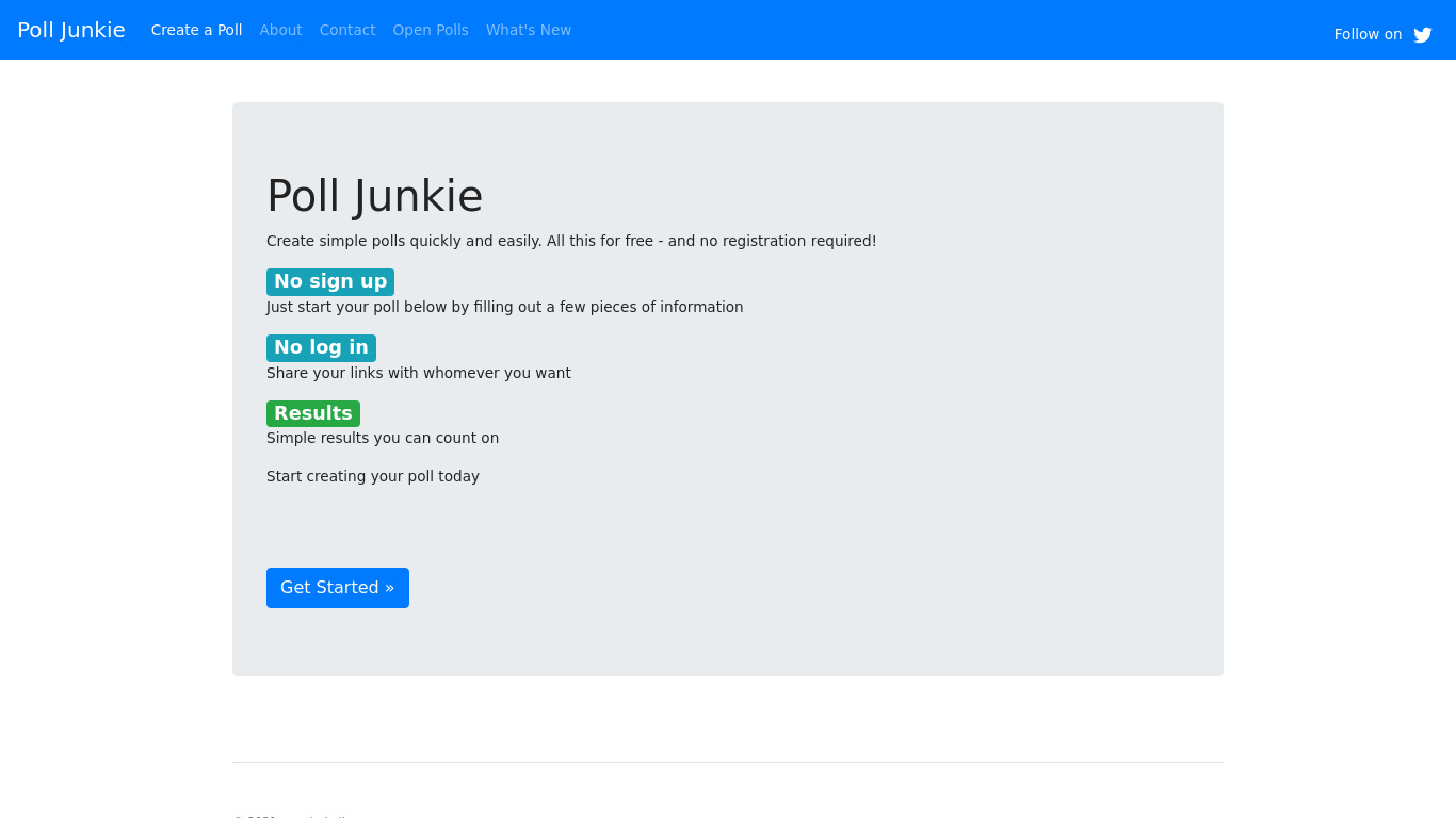 Poll Junkie Landing page