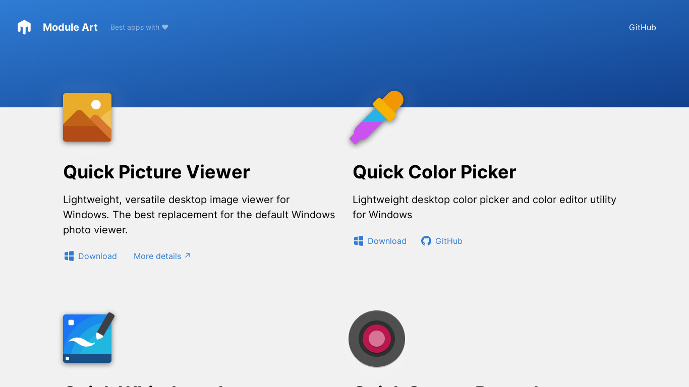 ModuleArt Quick Screen Recorder Landing page