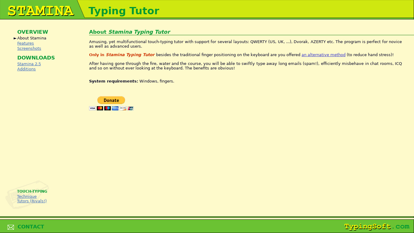 Stamina Typing Tutor Landing page