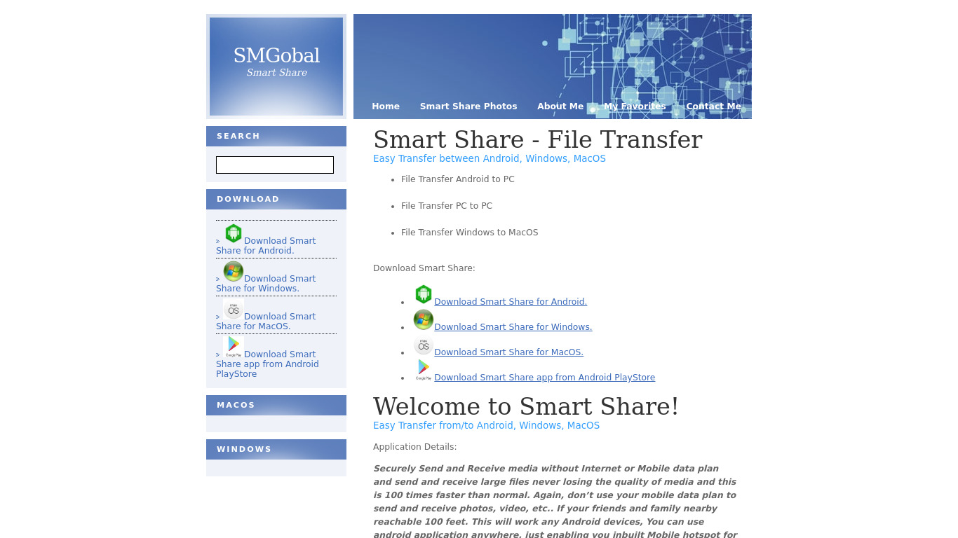 Smart Share Landing page