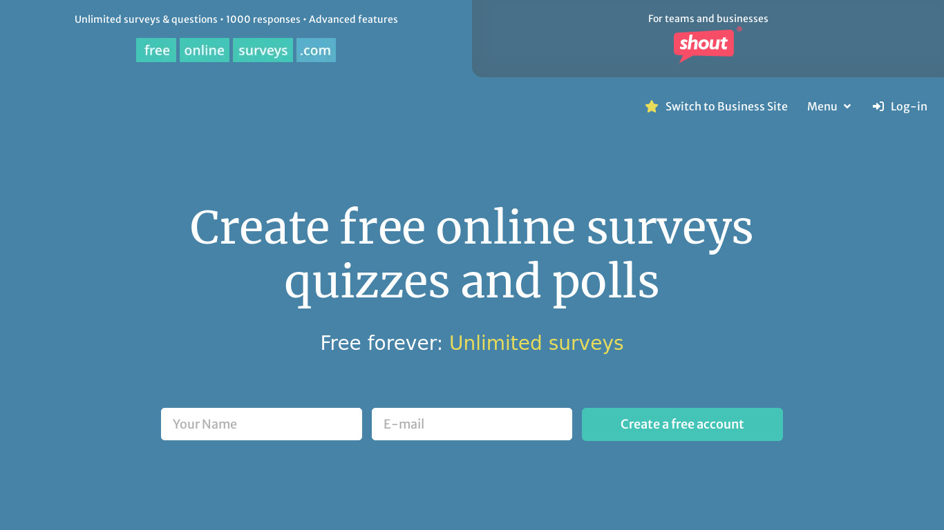 Free Online Surveys Landing page
