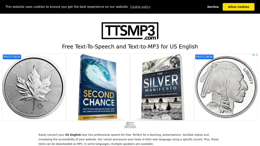 ttsMP3.com Landing Page