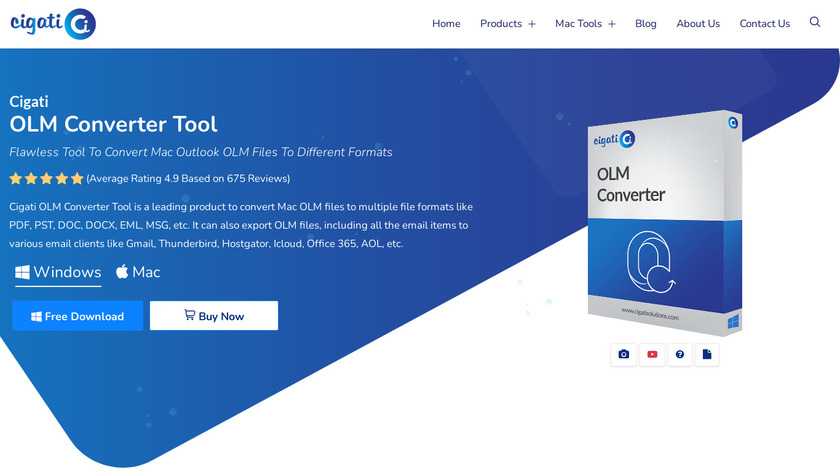 Cigati OLM Converter Landing Page