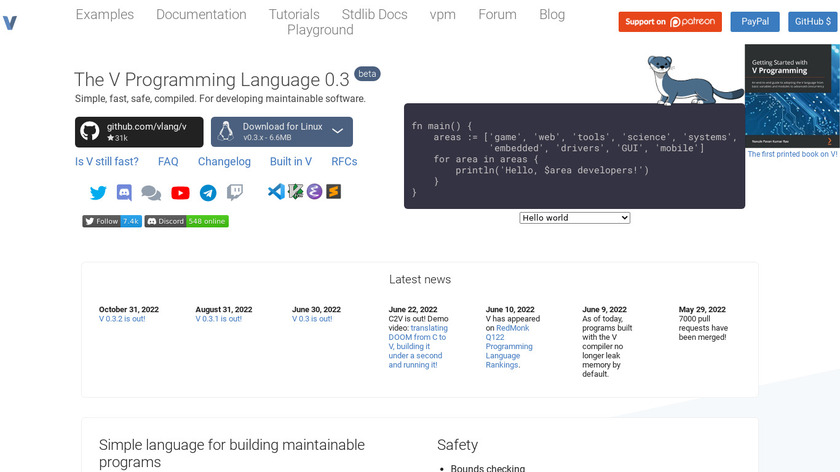 V (programming language) Landing Page