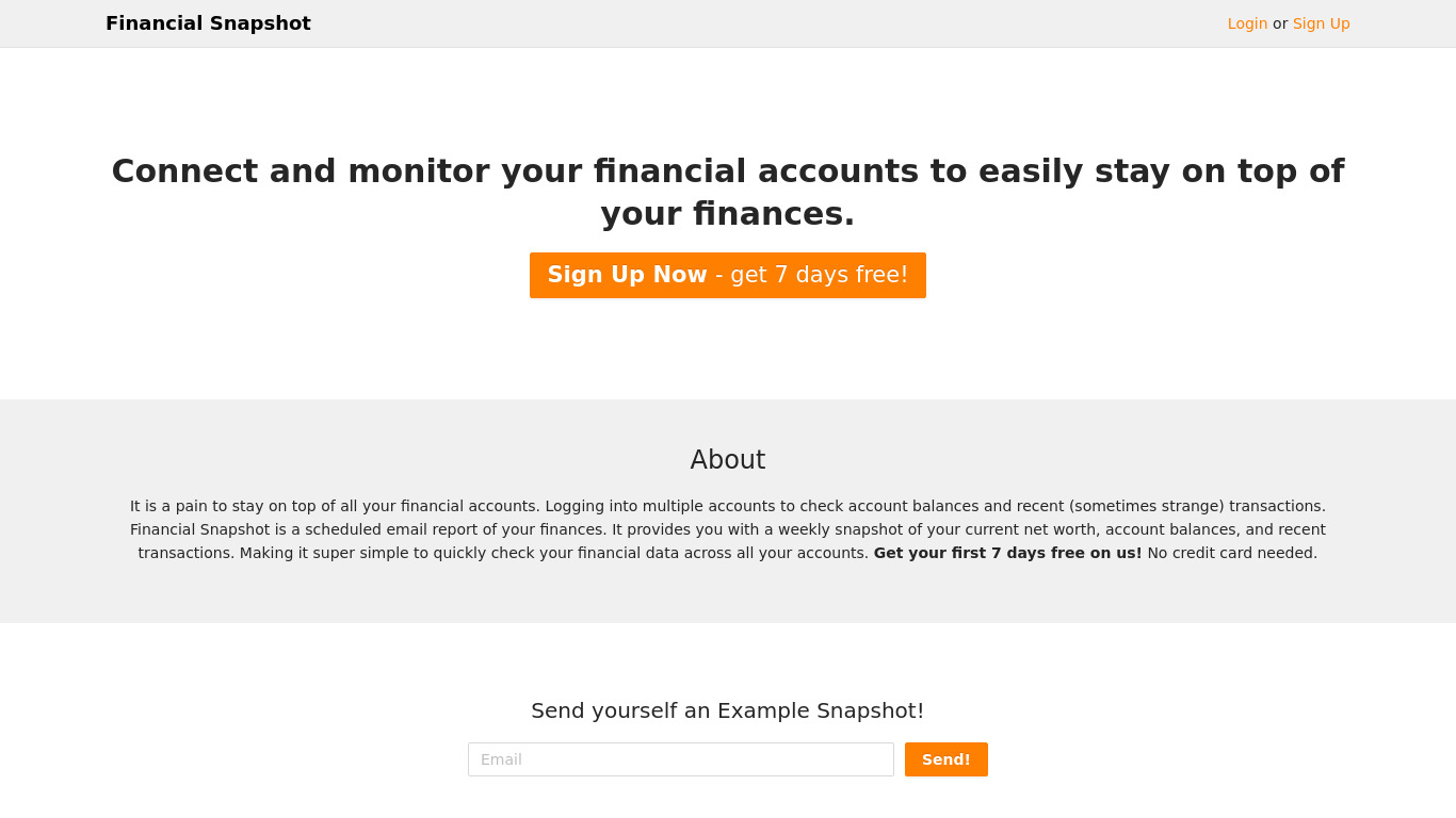 Financial Snapshot Landing page