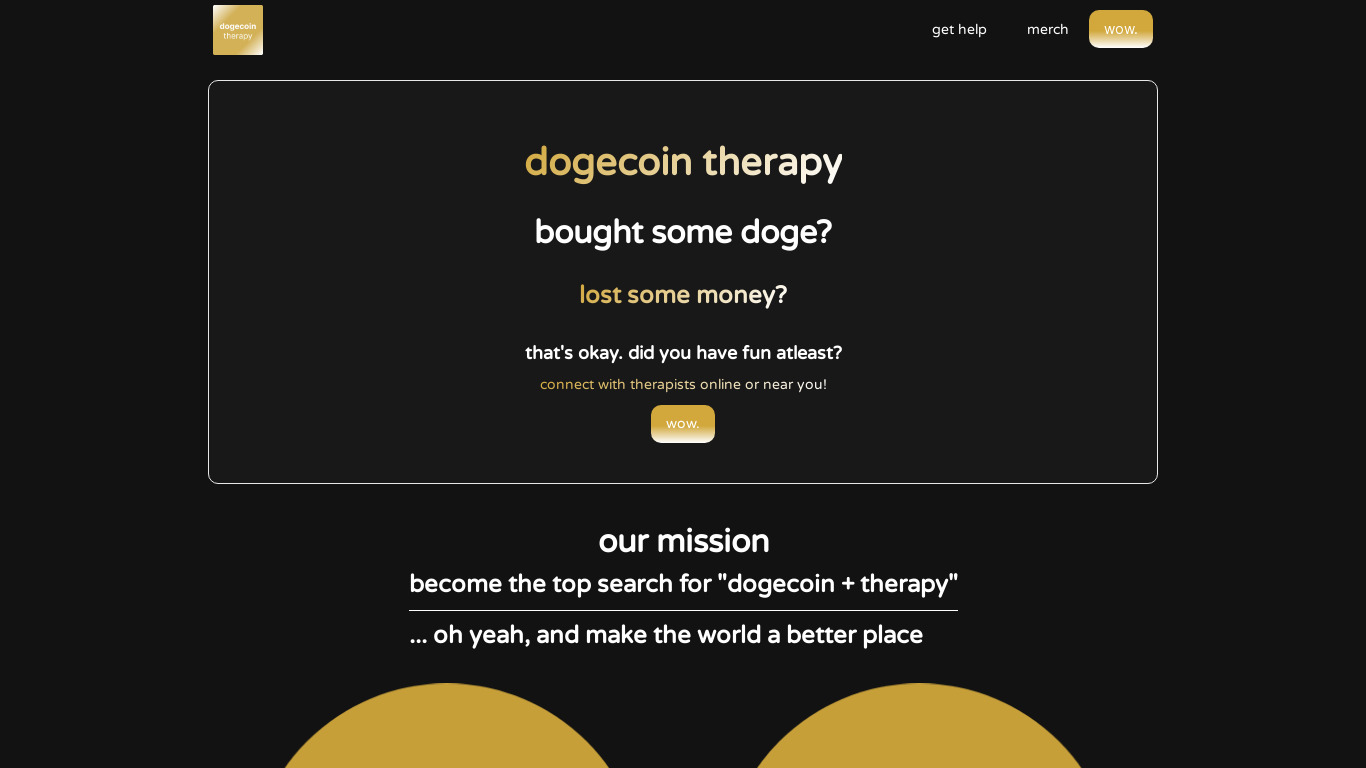 Dogecoin Therapy Landing page